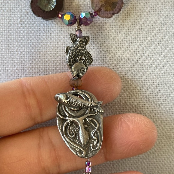 NWT Fish & Octopus Pendant Necklace w Amethysts Swarovski Crystals & Cze… - Picture 3 of 11